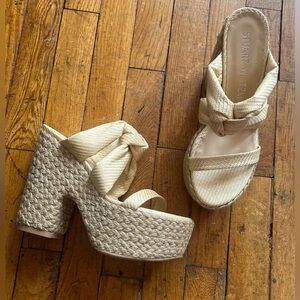 Stuart Weitzman Playa Sohigh Knot Platform Sandals Beige Sz 9